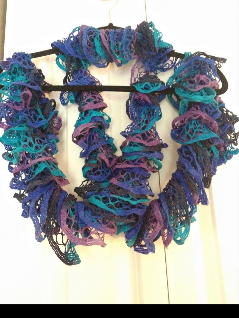 Ruffled Knit Color change fun light scarf teal blue purple handmade mermaid
